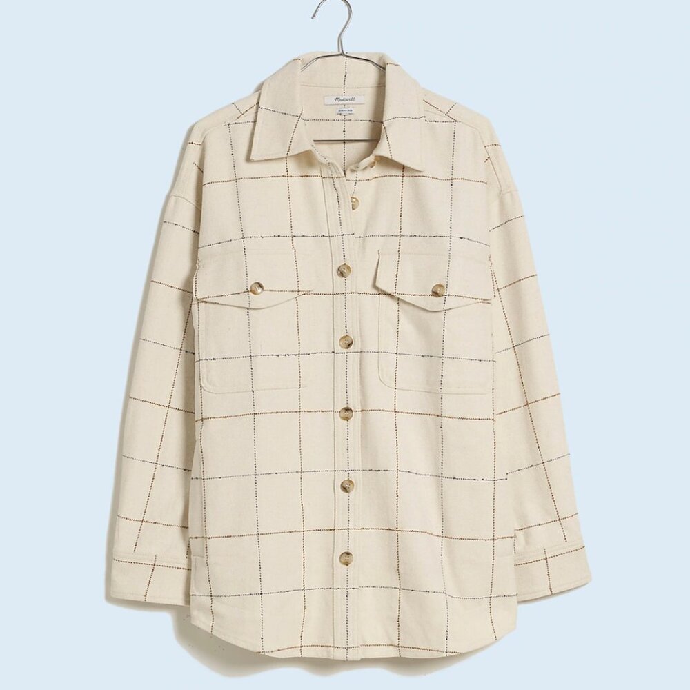 NWT Bouclé Oversized Shirt-Jacket in Windowpane